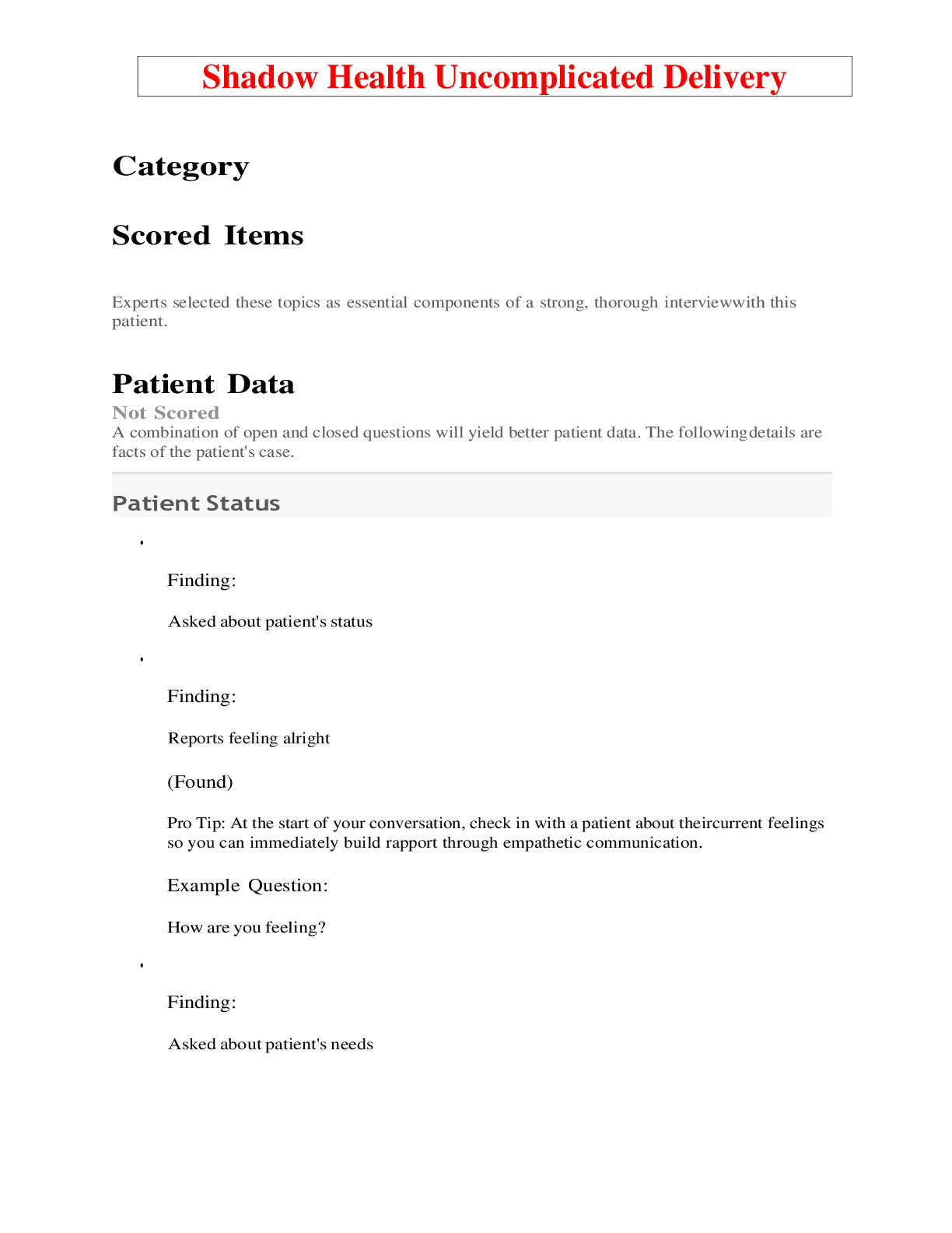 Preview image for Shadow Health Uncomplicated Delivery